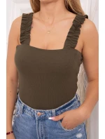 Blúzka s nariasenými ramienkami vo farbe khaki