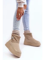 Wsuwane Śniegowce Damskie Na Platformie Beżowe Gattea