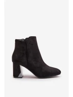 Ocieplane Botki Na Obcasie Słupku Z Lustrzanym Elementem Czarne Silvare