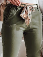 Dámske textilné nohavice s opaskom ROSSALI olivová FashionStreet UY2596