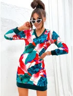 Zeleno-červené velúrové šaty so vzorom listov (8268) Zeleno-červené velúrové šaty so vzorom listov (8268)