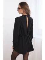 Elegantný dámsky overal s dlhým rukávom a opaskom čierny Elegantný dámsky overal s dlhým rukávom a opaskom čierny