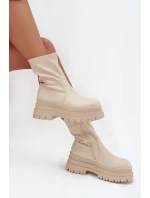 Botki Na Masywnej Platformie Eko Skórzane Beżowe Kylira