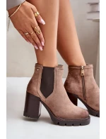 Zateplené dámske členkové topánky na podpätku Eco Suede Vinceza Beige