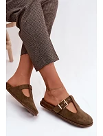 Dámské pantofle Mule z imitace semiše tmavě zelené Melvia