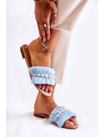 Dámske papuče s ozdobným pásikom modré Ramisa