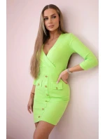 Rebrované šaty s ozdobnými gombíkmi svetlo zelené