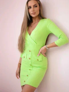 Rebrované šaty s ozdobnými gombíkmi svetlo zelené