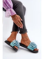 Klapki Damskie Ozdobione Kwiatami Niebieskie Cellanen