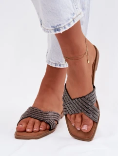 Dámské ploché nazouváky se štrasem Černé Zinnia