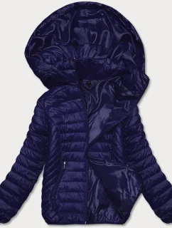 Tmavomodrá prešívaná dámska bunda s kapucňou (B0124-3)