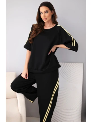 Dámska súprava z maslovej viskózy s mikinou a nohavicami s tienidlami čierna