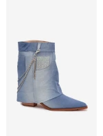 Botki Damskie Na Słupku Z Łańcuszkiem Jeansowe Ilyana