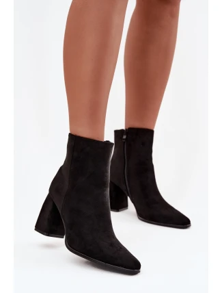Botki Damskie Na Słupku Z Eko Zamszu Czarne Inessa