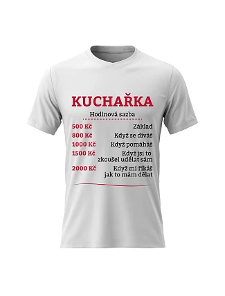Dámske bavlnené tričko s potlačou - HODINOVA SAZBA KUCHAŘKA - biela