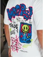 Pánske biele bavlnené tričko s potlačou FashionStreet RX5644 Pánske biele bavlnené tričko s potlačou FashionStreet RX5644
