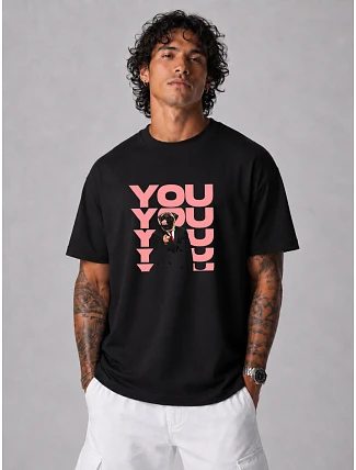 Pánske nadrozmerné tričko s nápisom YOU bavlna čierne FashionStreet NX1034R Pánske nadrozmerné tričko s nápisom YOU bavlna čierne FashionStreet NX1034R