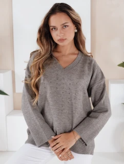 Dámsky sveter s výstrihom do V VERALIA sivý FashionStreet MY2519