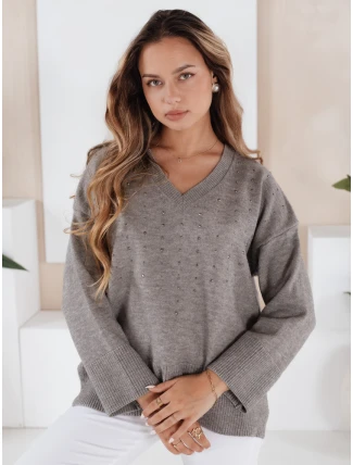 Dámsky sveter s výstrihom do V VERALIA sivý FashionStreet MY2519 Dámsky sveter s výstrihom do V VERALIA sivý FashionStreet MY2519