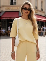 Dámske tepláky s krátkym rukávom žlté FashionStreet AY1167 Dámske tepláky s krátkym rukávom žlté FashionStreet AY1167