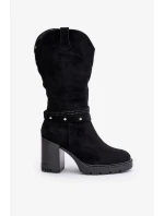 Dámske poltopánky na podpätku na stĺpiku čierne Ivanelis