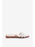 Klapki Damskie Eko Skórzane Na Płaskim Obcasie Białe Moldela