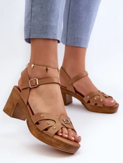 Sandały Damskie Na Obcasie Z Eko Skóry Brązowe Assames