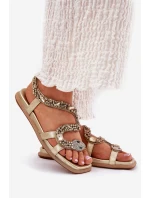 Sandały Damskie Ze Zdobieniem Wąż Eko Skórzane Artiker 56C1362 Złote