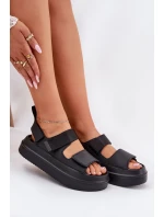 Sandały Damskie Na Platformie Z Rzepami Czarne Nitepira