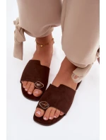 Dámské ploché pantofle s ozdobným detailem z eko semiše Čokoládové Selavine