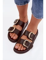 Dámské pantofle s zlatým přezkou čokoládové Rosivana