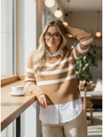 Dámsky pruhovaný sveter ASTRIDA camel FashionStreet MY2226