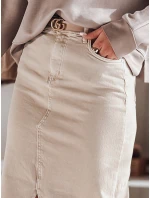 Džínsová maxi sukňa s rozparkom MIDIWAY béžová FashionStreet CY0479