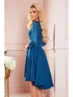 NICOLLE - Dámske šaty v morskej farbe s dlhším zadným dielom as krajkovým výstrihom 210-14