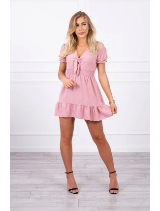 Šaty s viazaným výstrihom do V tmavo ružové