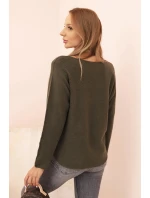 Dámsky viskózový sveter s výstrihom do V tmavej khaki farby