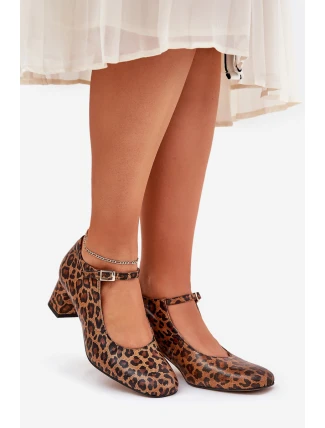 Skórzane Czółenka Na Słupku W Panterkę Laura Messi 2936 Brązowe