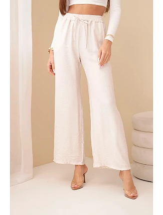 Široké viskózové nohavice béžovej farby