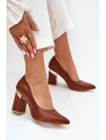 Skórzane Czółenka Lewski 3117 Ciemnobrązowe