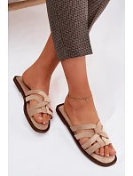 Dámské ploché nazouváky s pásky a imitací semiše béžové Calvia