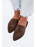 Kožené semišové pantofle Mule dámské ploché D&A JC61-1004 khaki