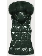 Zelená lakovaná dámska vesta s kožušinou (DK027-38)