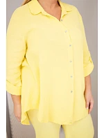 Dámsky mušelínový set s košeľou s gombíkmi a širokými nohavicami žltá