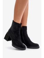 Ocieplane Botki Damskie Na Słupku Ze Zdobieniem D&A MR880-130 Czarne