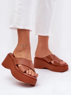 Klapki Damskie Na Platformie I Koturnie Camel Nelithraea