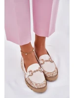 Skórzane Mokasyny Damskie Ze Złotym Detalem Laura Messi 2938 Jasnobeżowe