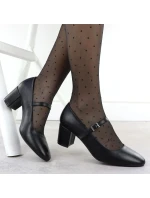 Čierne lodičky Sergio Leone na nízkom podpätku s remienkom PB176