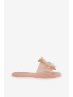 Transparentne Płaskie Klapki Damskie Ze Sztucznym Kwiatem Nude Vobetta