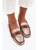 Wzorzyste Mokasyny Loafersy Damskie Z Ozdobnym Elementem Beżowo-Brązowe Evelora