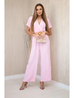 Kombinéza s ozdobným opaskom candy pink